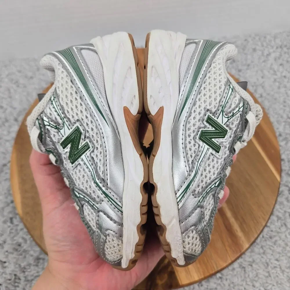 New Balance Kids 8 740 White Silver Metallic Green Casual Daily Comfort Sneaker